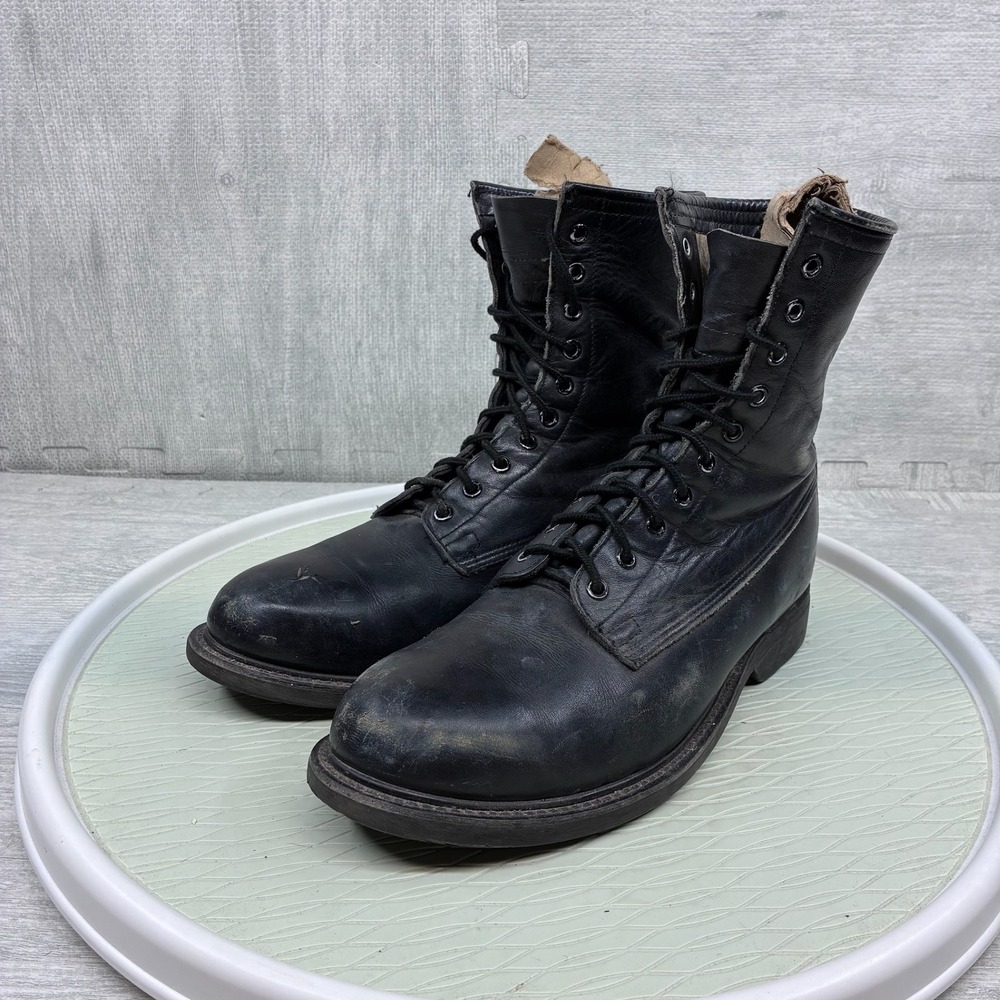 Vintage Wolverine Combat Boots Mens 9 R Black Leather Military Steel Toe 1994